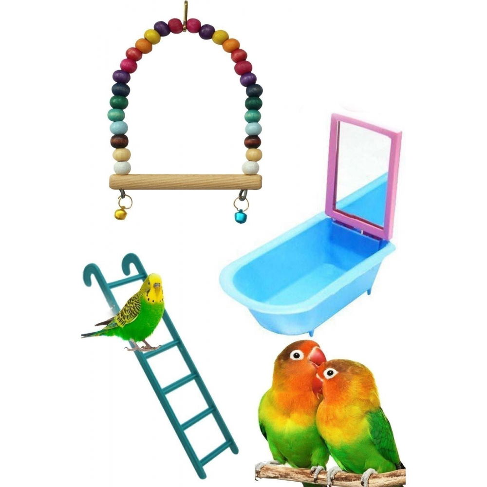 Muhabbet Kuşu Ve Papağanlar Için Salıncak Oyuncak Seti