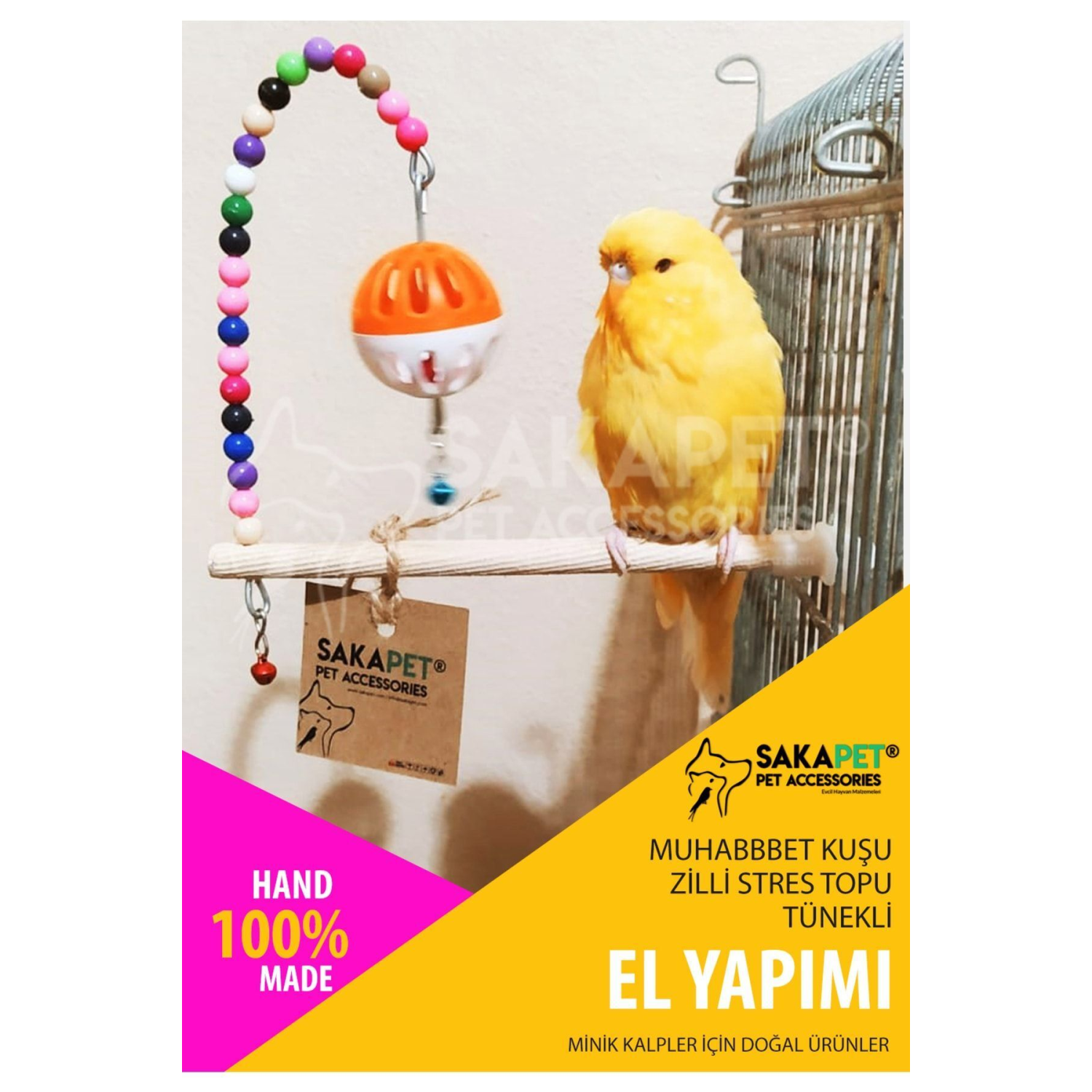 Muhabbet Kuşu Zilli Stres Topu Tünekli