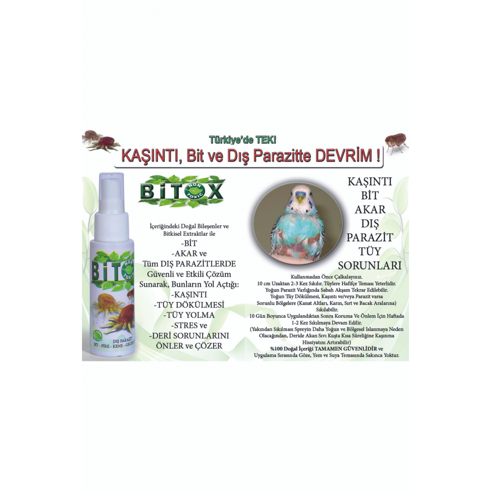 Bitox Muhabbet Kuşu, Kanarya Papağan Için Yeni Nesil Kesin Çözüm Bit Pire Ve Tüy Bakım Spreyi