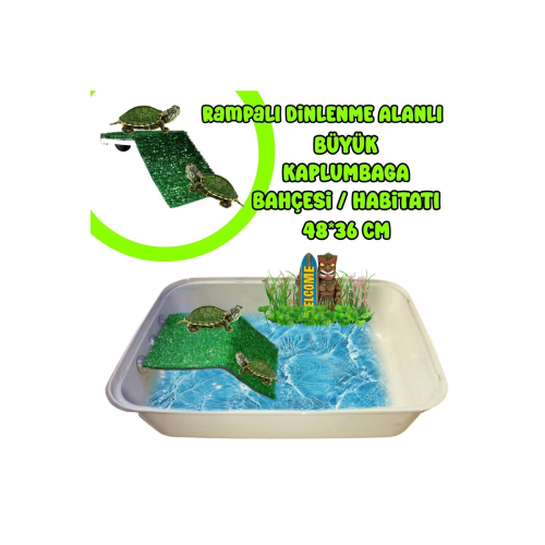 Büyük Kaplumbaga Bahçesi Habitat Akvaryum Teraryum ( Rampalı Dinlenme Alanlı ) 48*36*8