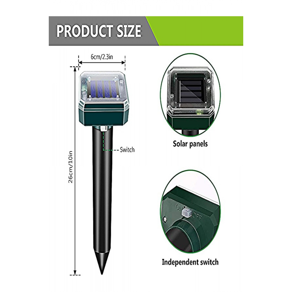Güneş Enerjili Ultrasonic Köstebek Fare Yılan ve Haşere Kovucu