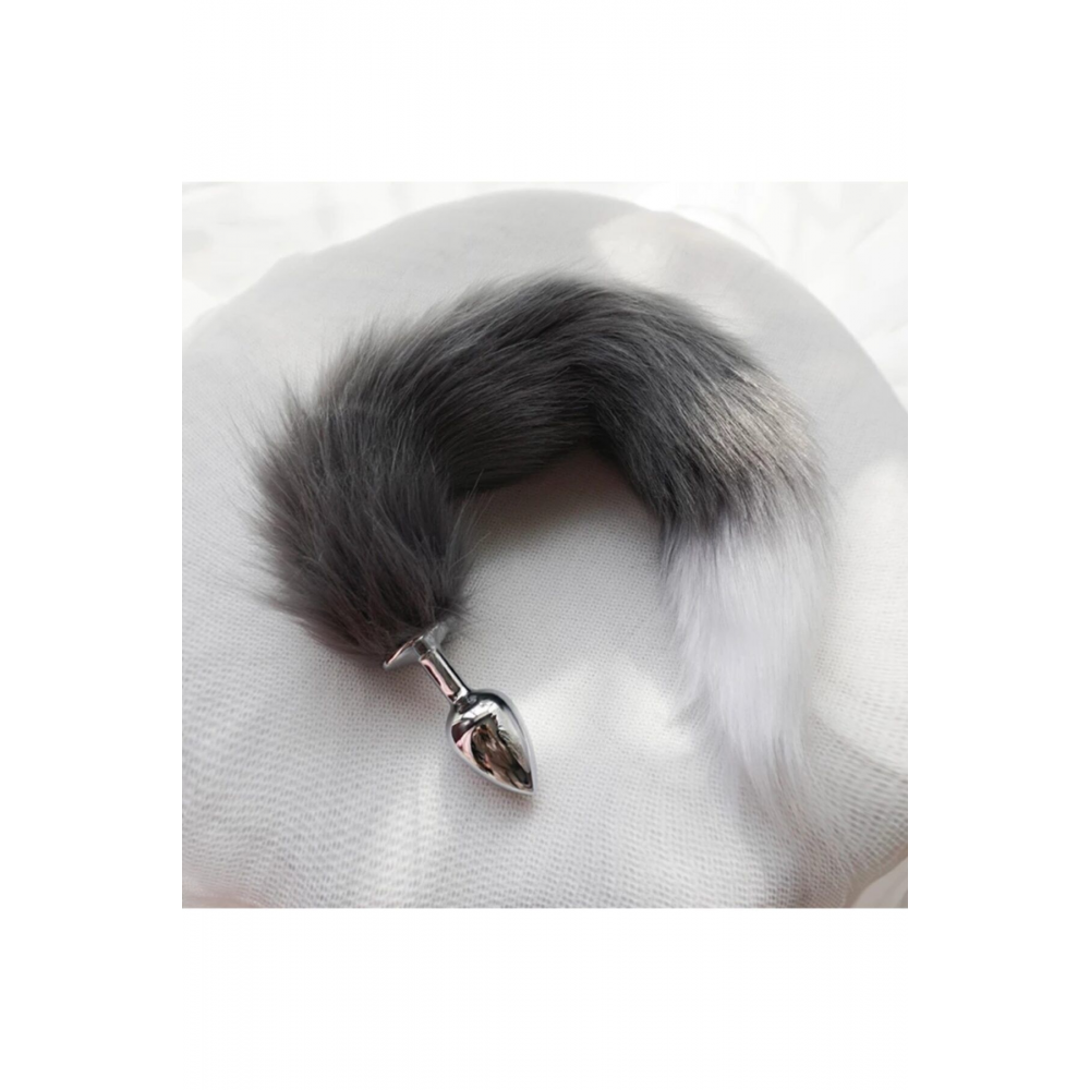 Tilki Kuyruğu Anal Plug Gri Beyaz