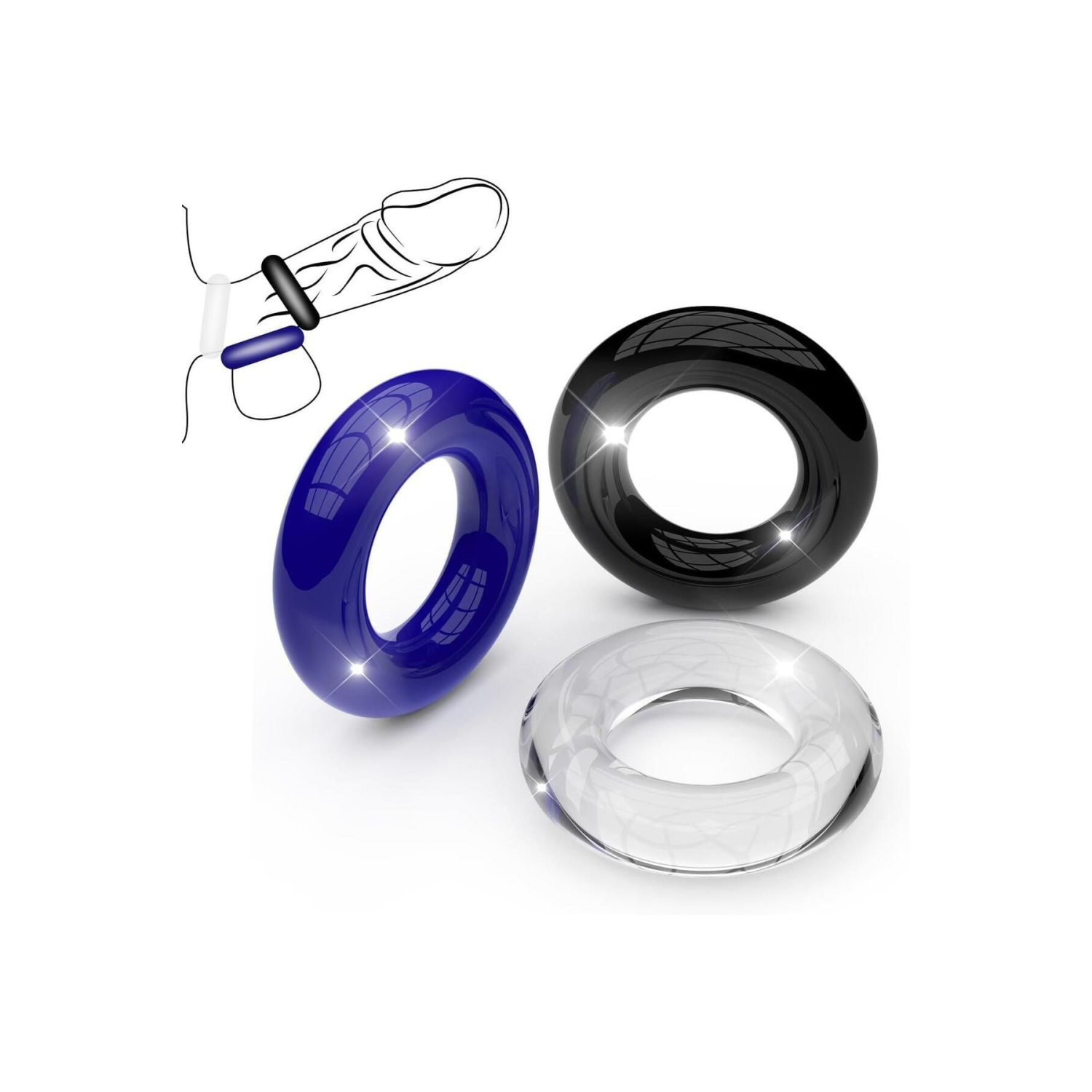 Esnek Silikon Doku 3'lü Penis Halka Seti Cinsel İlişkiyi Uzatan Penis Zevk Yüzüğü Seti