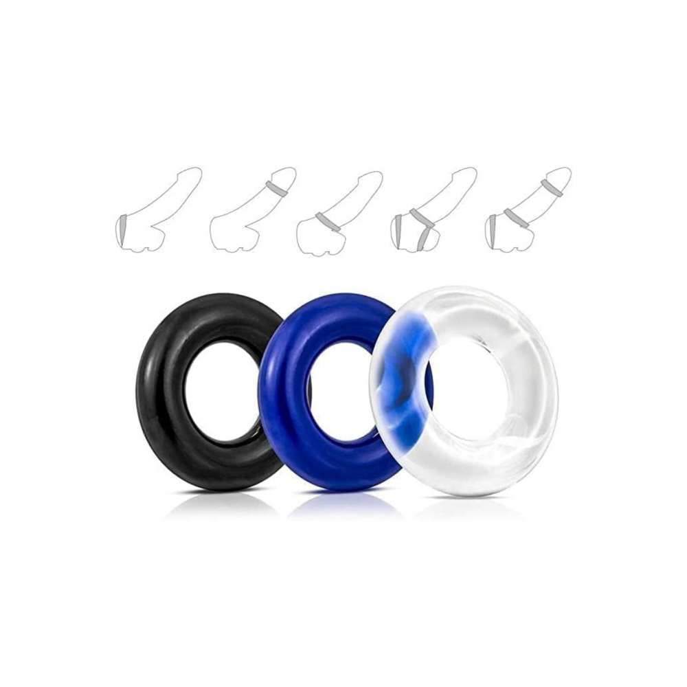 Esnek Silikon Doku 3'lü Penis Halka Seti Cinsel İlişkiyi Uzatan Penis Zevk Yüzüğü Seti