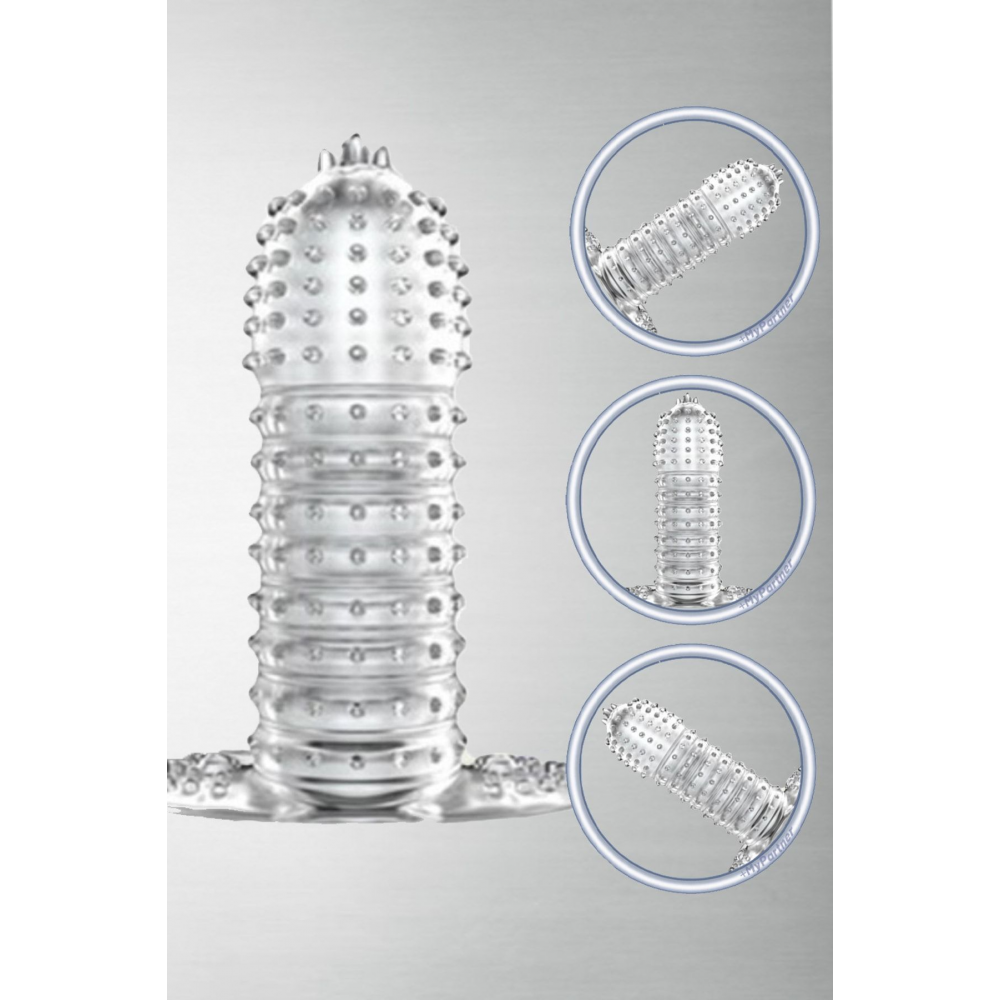 Extra Boğumlu Tırtıklı Şeffaf Uyarıcılı Prezervatif Penis Kılıfı