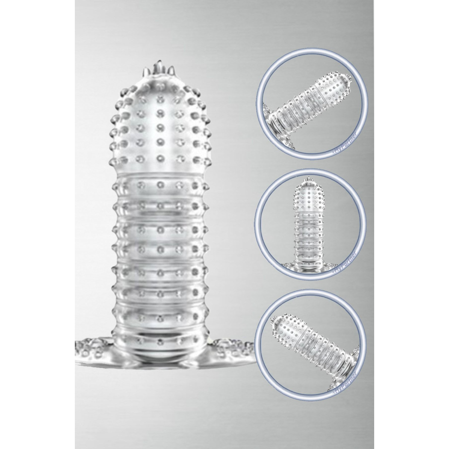 Extra Boğumlu Tırtıklı Şeffaf Uyarıcılı Prezervatif Penis Kılıfı