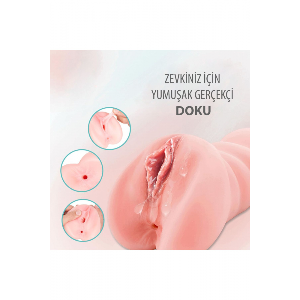 Ten Dokusunda Esnek Cilt Dostu Kaliteli Realistik Suni Anal Vajina Mastürbatör 3D Titreşimli