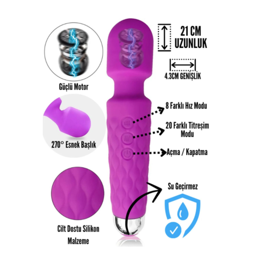 20 Modlu Su Geçirmez Female Wand Massager Şarjlı Vibratör Titreşimli Dildo