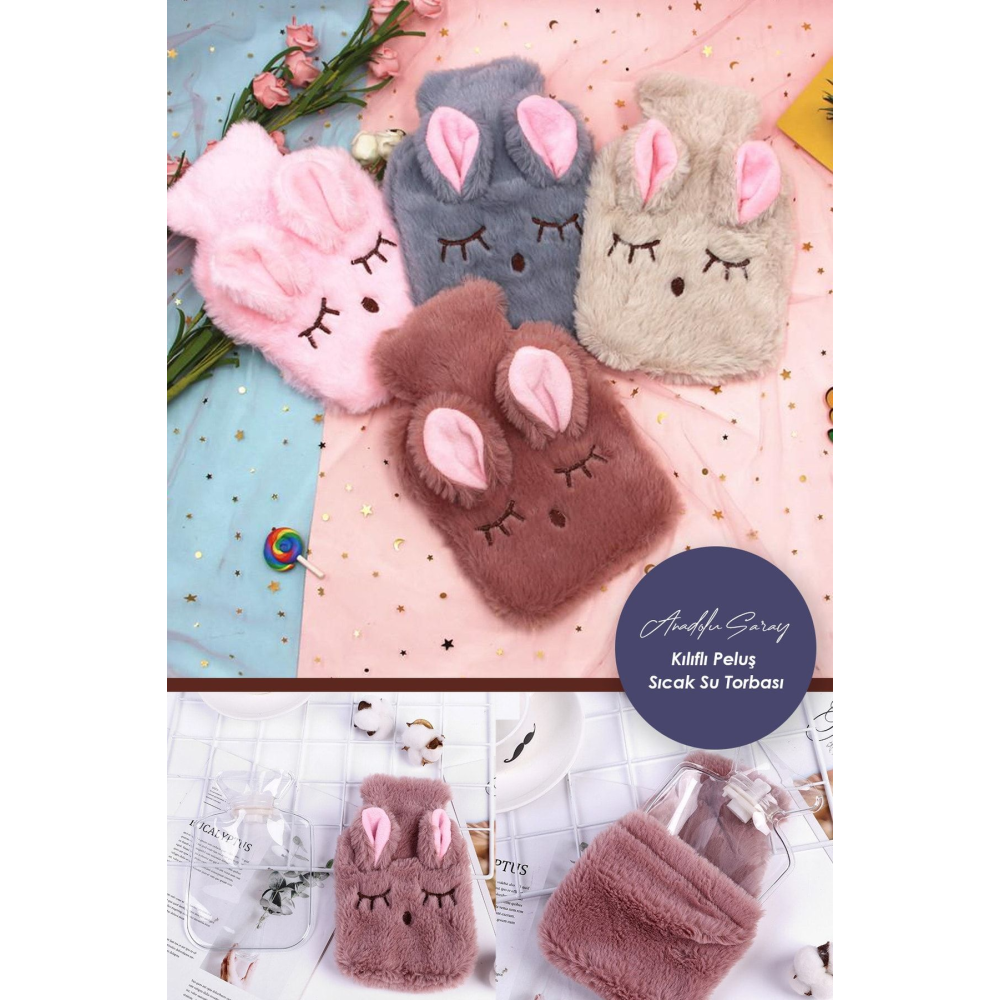 Tavşanlı Polar Kılıflı Sıcak Su Torbası | Kılıflı Tavşan Şeklinde Sıcak Su Torbası - 1 Adet