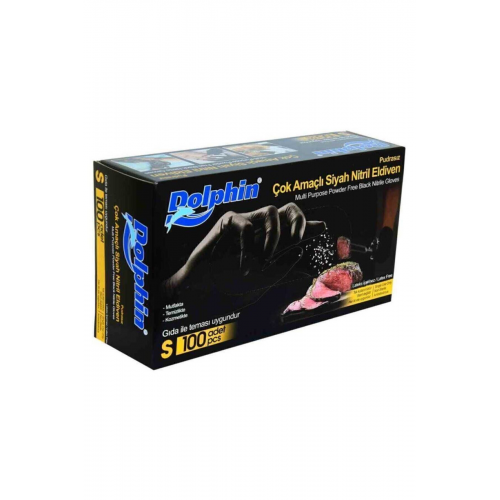 100 Lü Çok Amaçlı Pudrasız Siyah Eldiven S