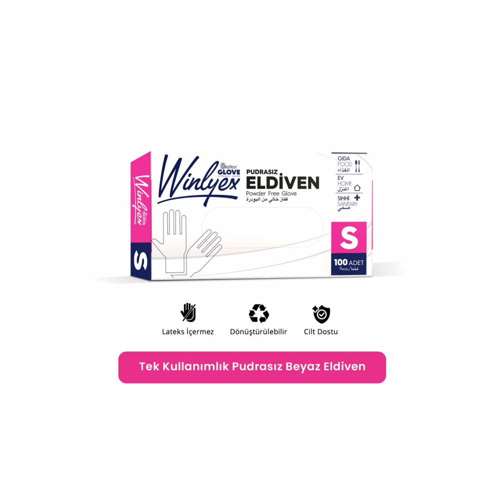 Reflex Winlyex Tek Kullanımlık Pudrasız Beyaz S Beden Eldiven 100’lü
