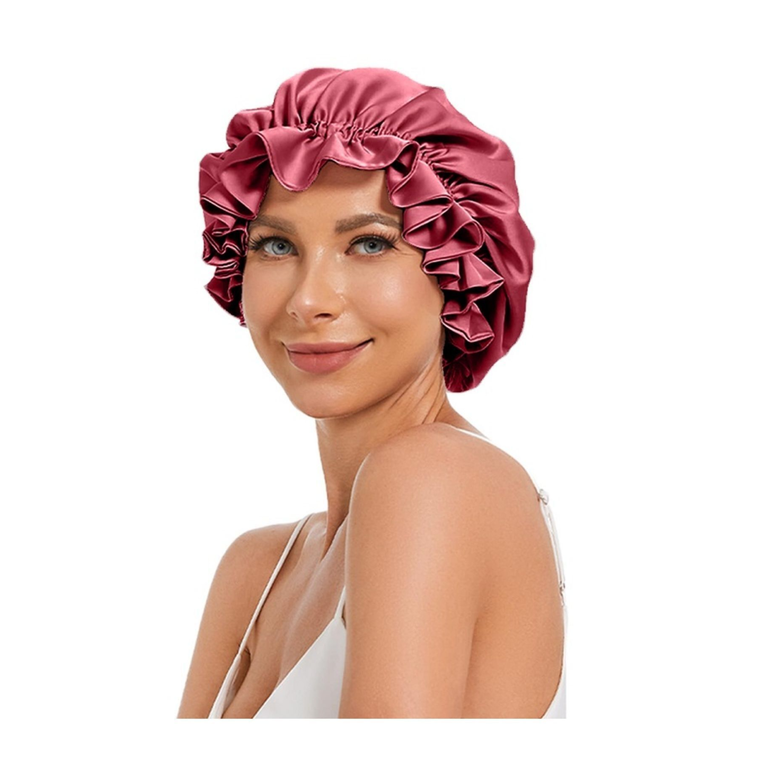 Ayarlanabilir Çift Katlı Ipek Saten Saç Bakım Ve Uyku Bonesi Bandana-gül Kurusu