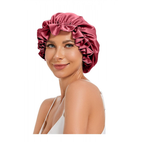 Ayarlanabilir Çift Katlı Ipek Saten Saç Bakım Ve Uyku Bonesi Bandana-gül Kurusu