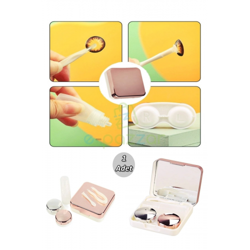 Aynalı Lens Kutusu Seti 5 Parça Kontakt Lens Taşıma Saklama Kutusu Rose