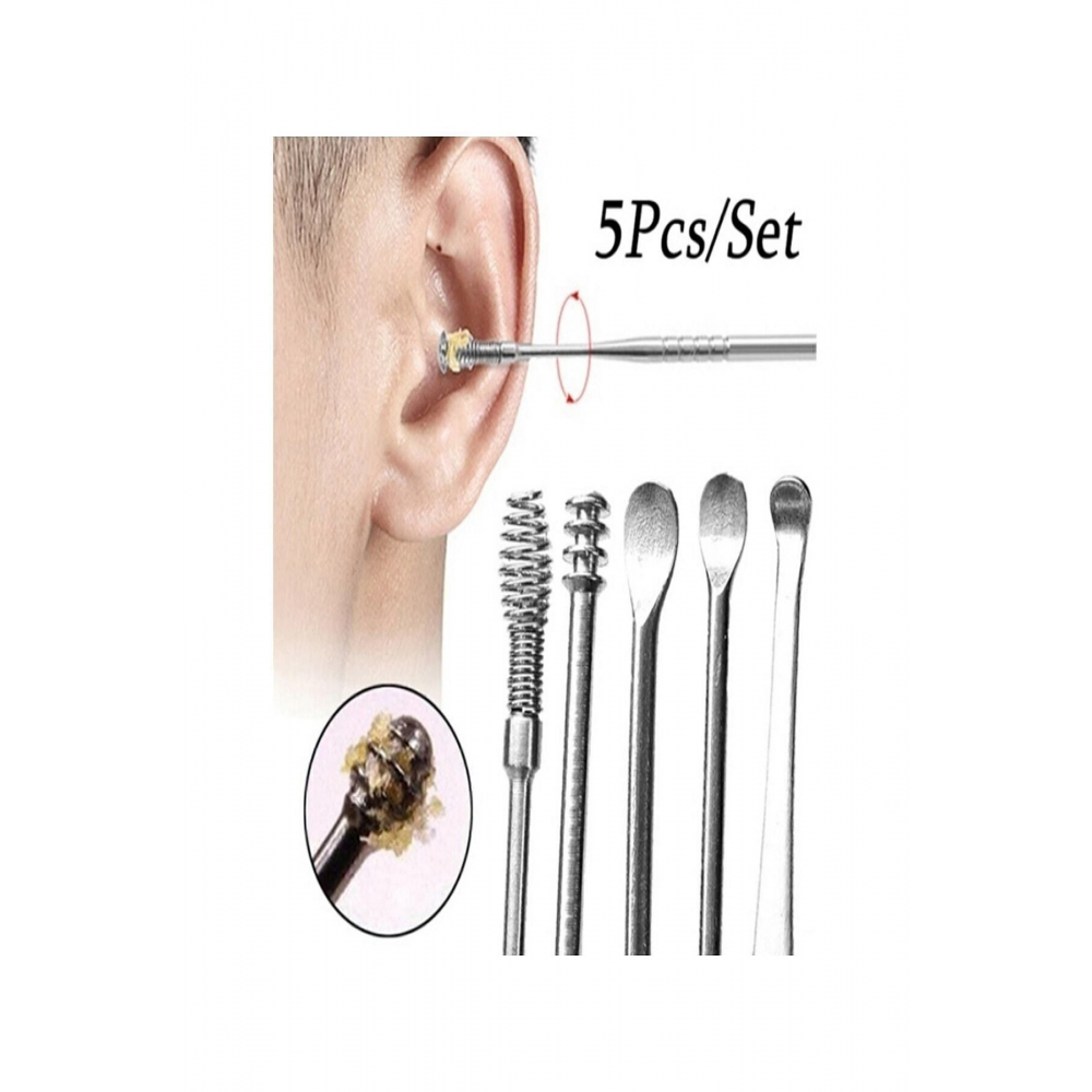 5 Parça Kulak Temizleme Kronk Metal Kulakta Birikmiş Buşon Kulak Kiri Temizleme Seti