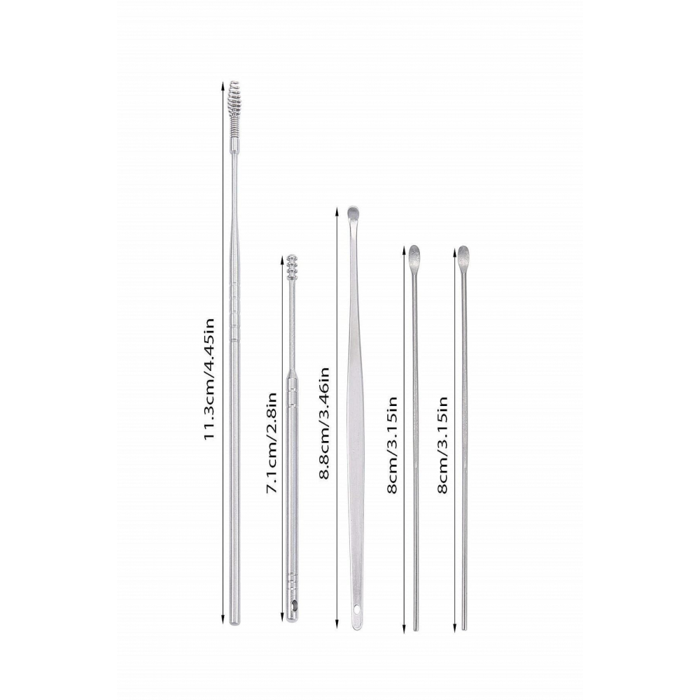 5 Parça Kulak Temizleme Kronk Metal Kulakta Birikmiş Buşon Kulak Kiri Temizleme Seti