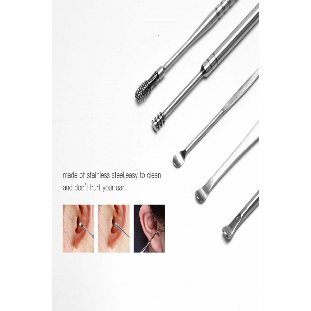 5 Parça Kulak Temizleme Kronk Metal Kulakta Birikmiş Buşon Kulak Kiri Temizleme Seti