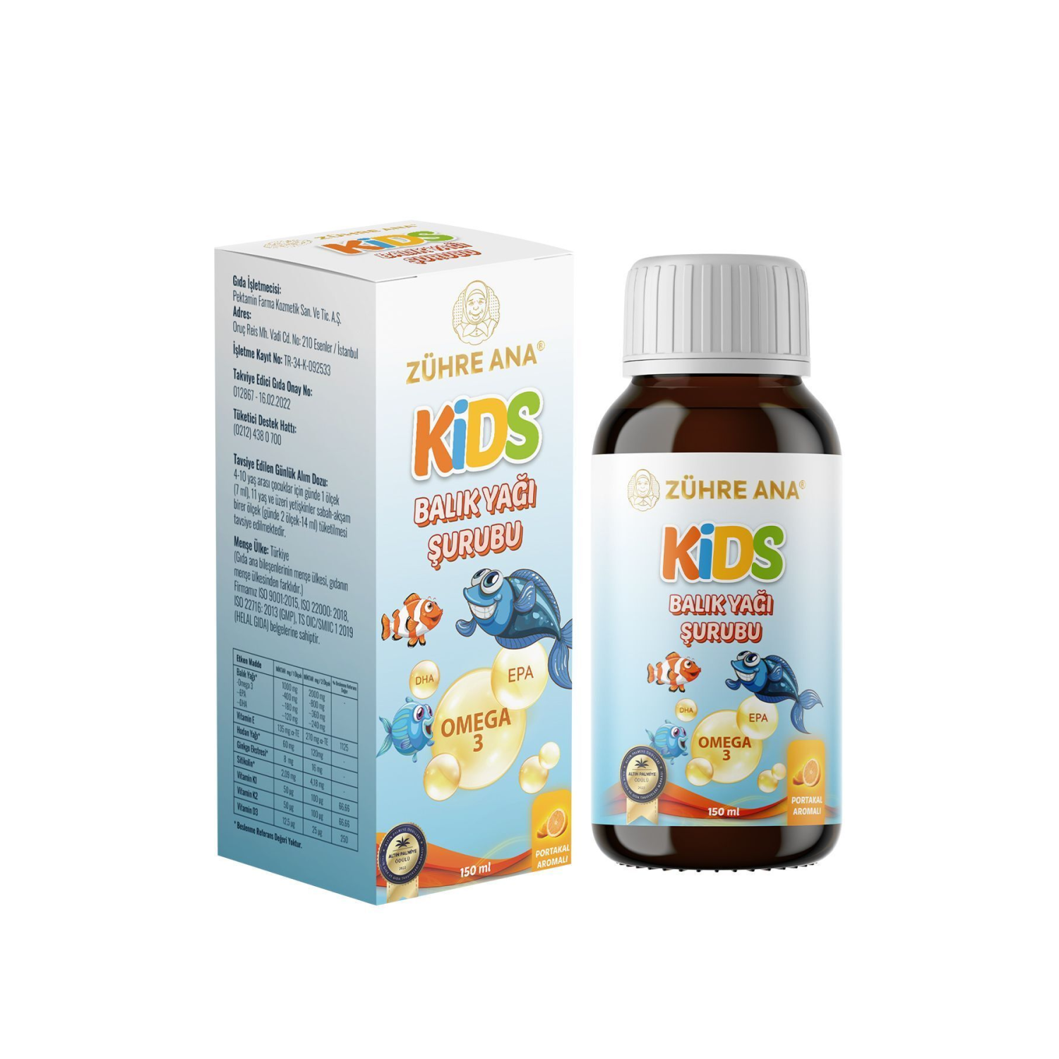 Kids Çocuklar için - Omega 3 Balık Yağı Şurubu Vitamin Katkılı ve Portakallı 150 Ml