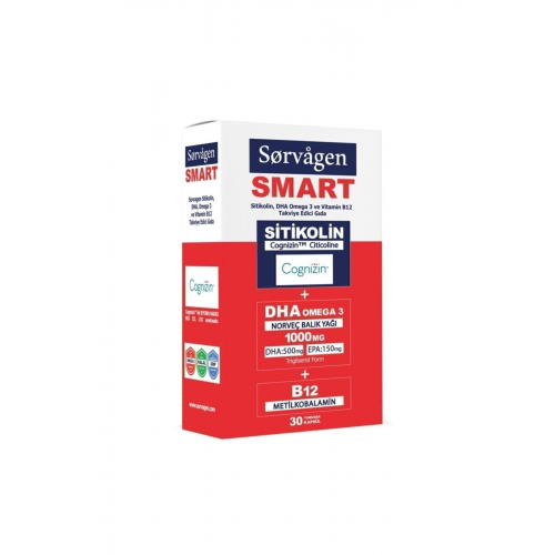 Smart 30 Kapsül ( Sitikolin Dha Omega 3 Ve B12 içeren Takviye Edici Gıda )