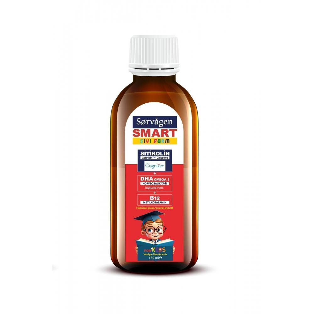 Smart Kids Sıvı Form - Sitikolin DHA Omega 3 Norveç Balık Yağı ve B12 - 150 ml