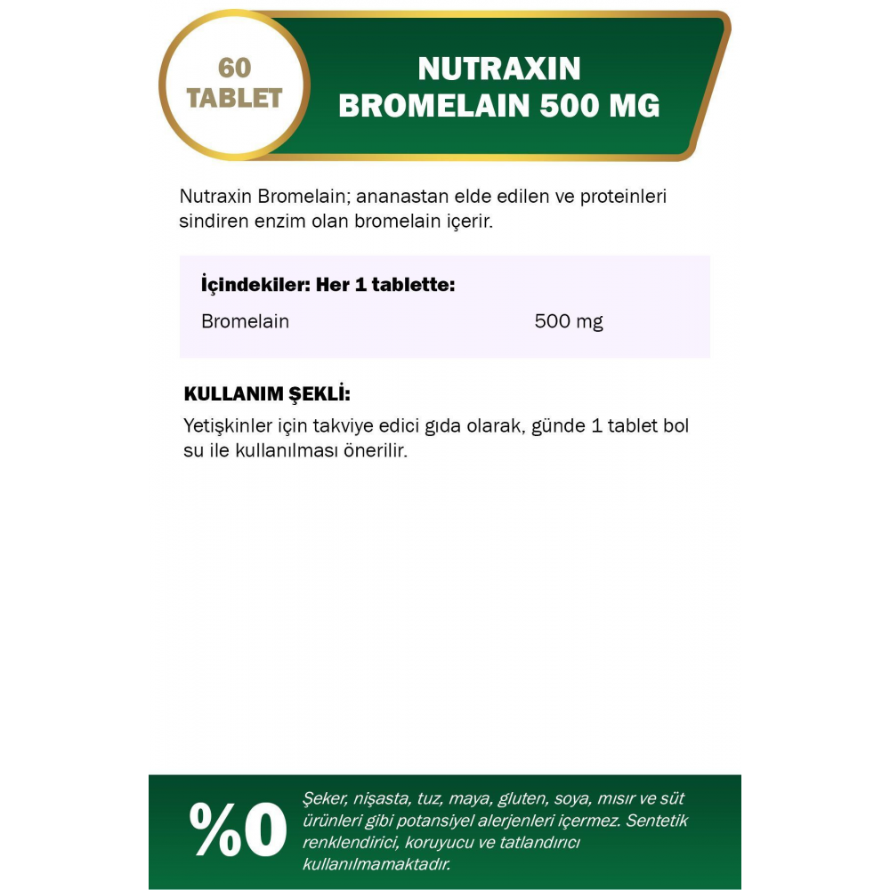 Bromelain 500 Mg Takviye Edici Gıda 60 Tablet