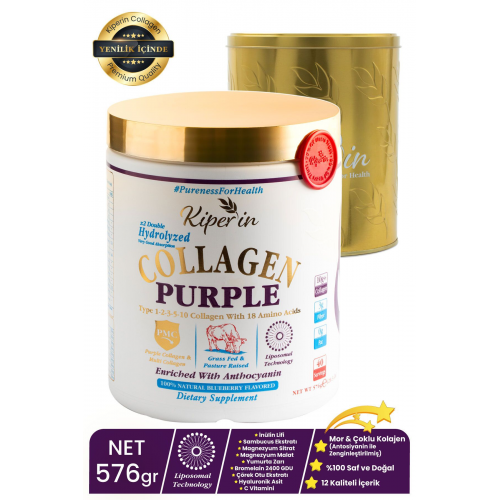 %100 Saf ve Doğal Mor & Çoklu Kolajen Peptitleri içeren Lipozomal Teknoloji Diyet Takviyesi (576gr)