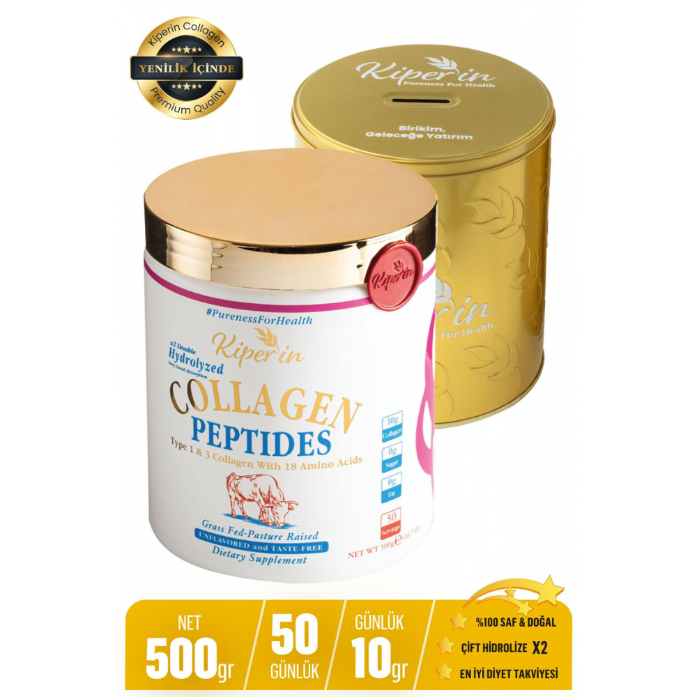 %100 Saf Ve Doğal Yüksek Biyoaktif Çift Hidrolize Kolajen Peptitler içeren Diyet Takviyesi(50günlük)