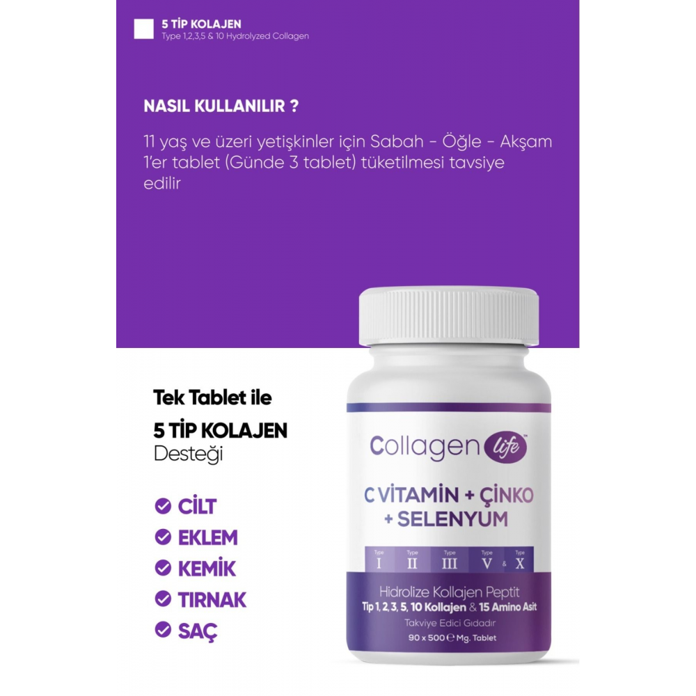 5 Tip Kolajen Tip 1, Tip 2, Tip 3, Tip 5, Tip 10 2 Li