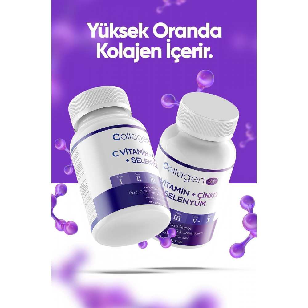 5 Tip Kolajen Tip 1, Tip 2, Tip 3, Tip 5 ,tip 10, ( Selenyum , C Vitamini Ve Çinko ) 90 Tablet