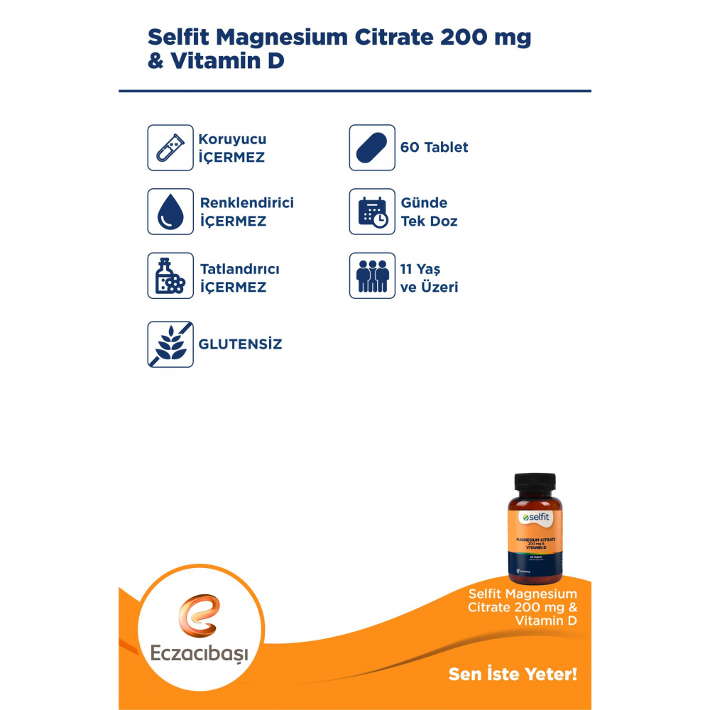 Magnesium Citrate 200 Mg & Vitamin D 60 Tablet