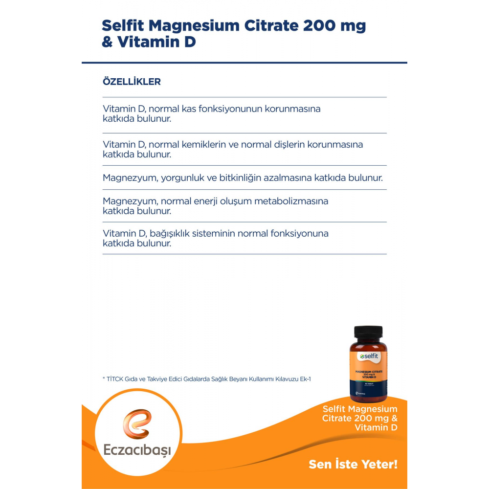Magnesium Citrate 200 Mg & Vitamin D 60 Tablet