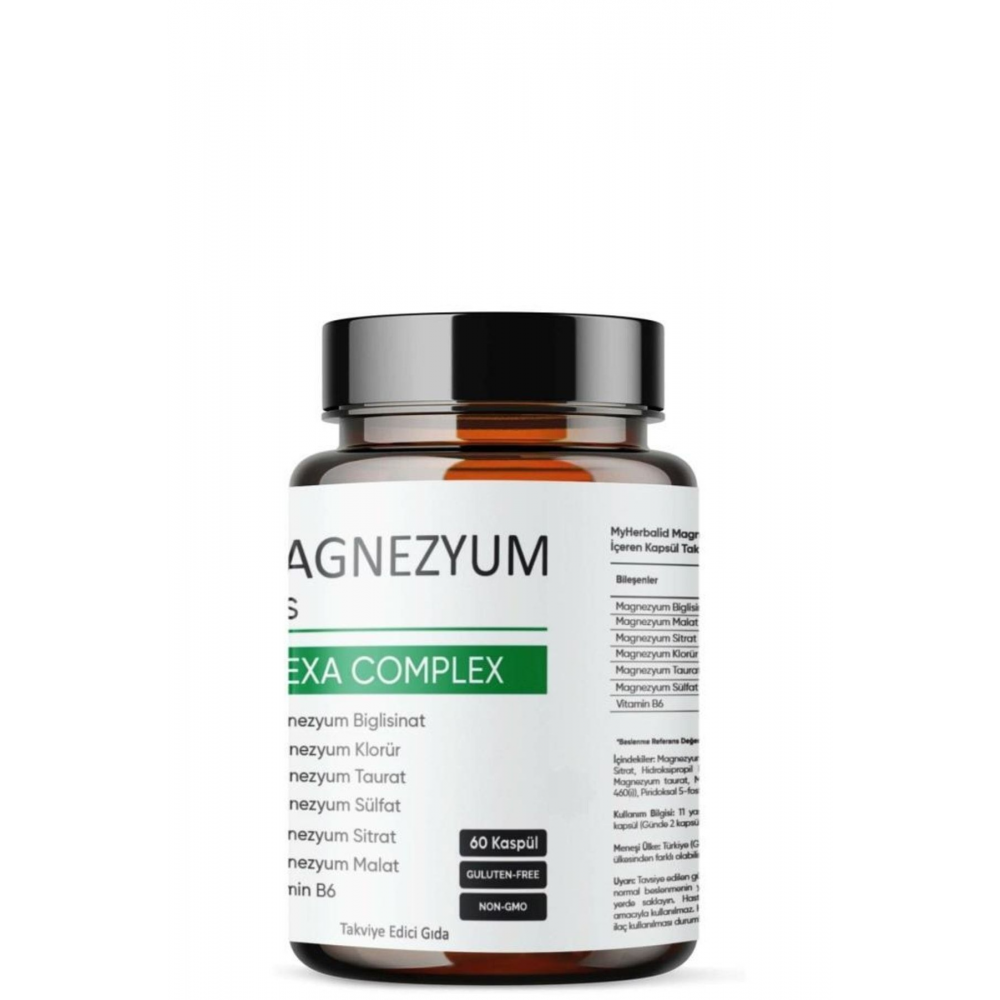 Magnezyum Plus, Hexa Complex | 60 Kapsül | Magnezyum,biglisinat,klorür,taurat,sülfat,sitrat,m