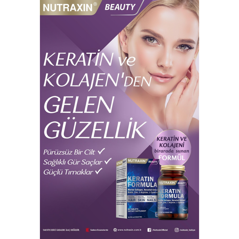 Keratin Formula Hair Nails Skin Takviye Edici Gıda 60 Tablet