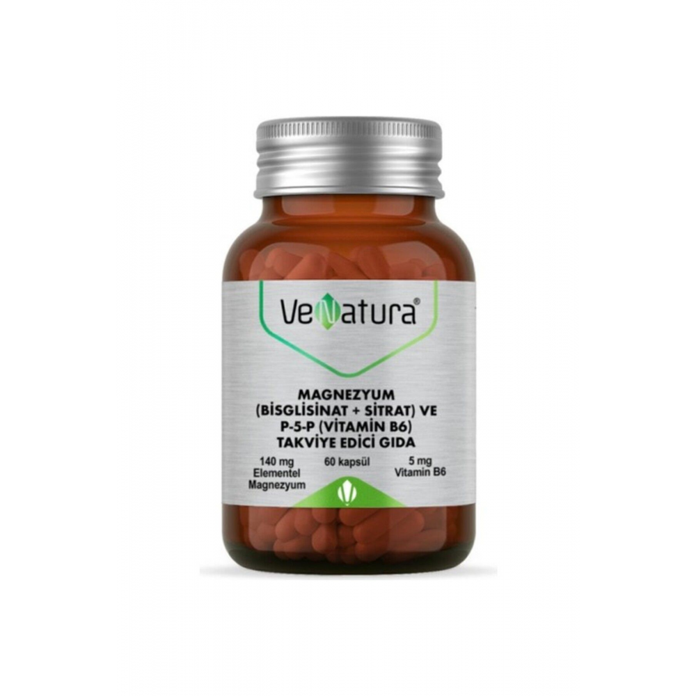 Magnezyum (BİSGLİSİNAT SİTRAT) Ve P5p (VİTAMİN B6) 60 Kapsül