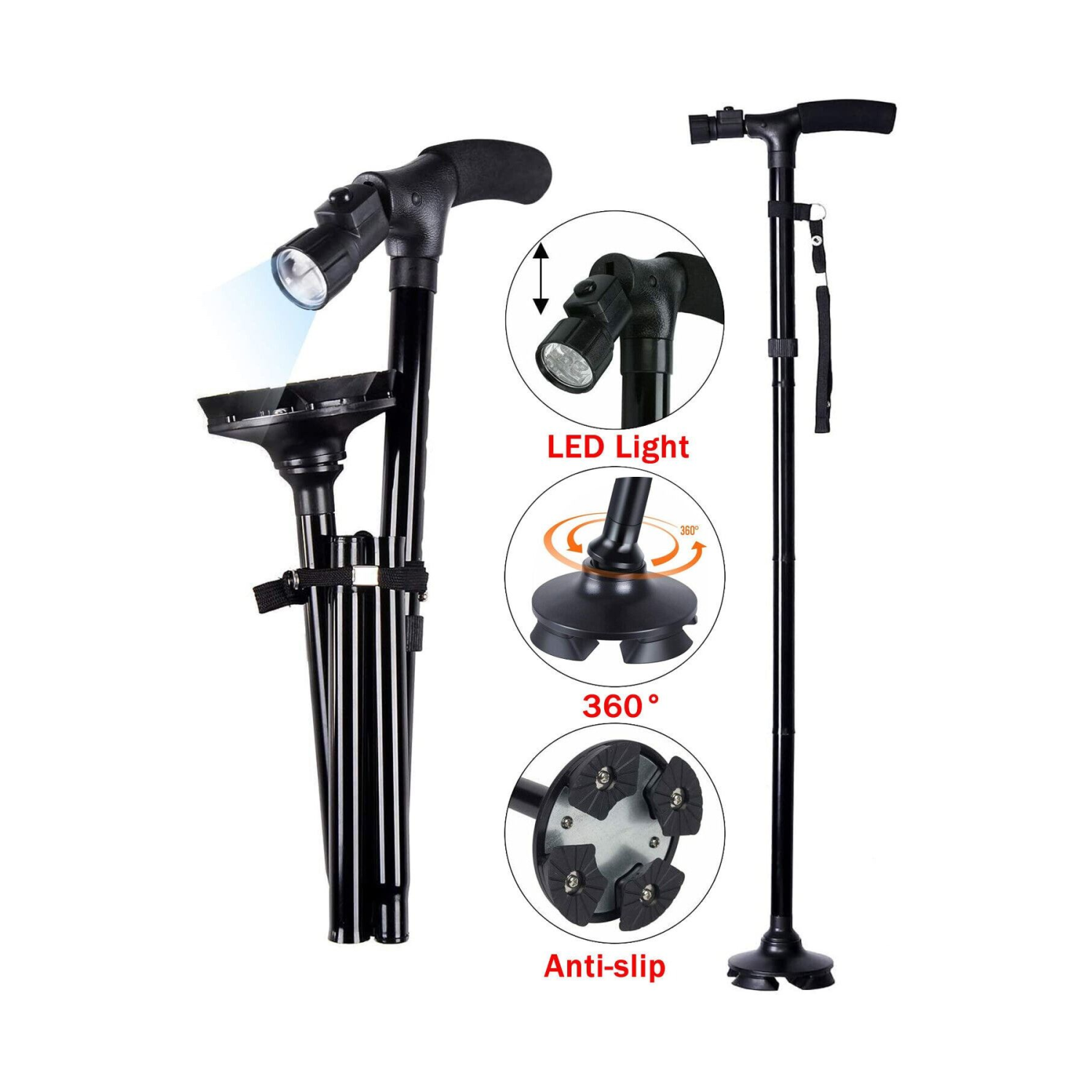 Led Işıklı Katlabilir Baston Ayarlanabilir Boy Baston Yürüyüş Bastonu