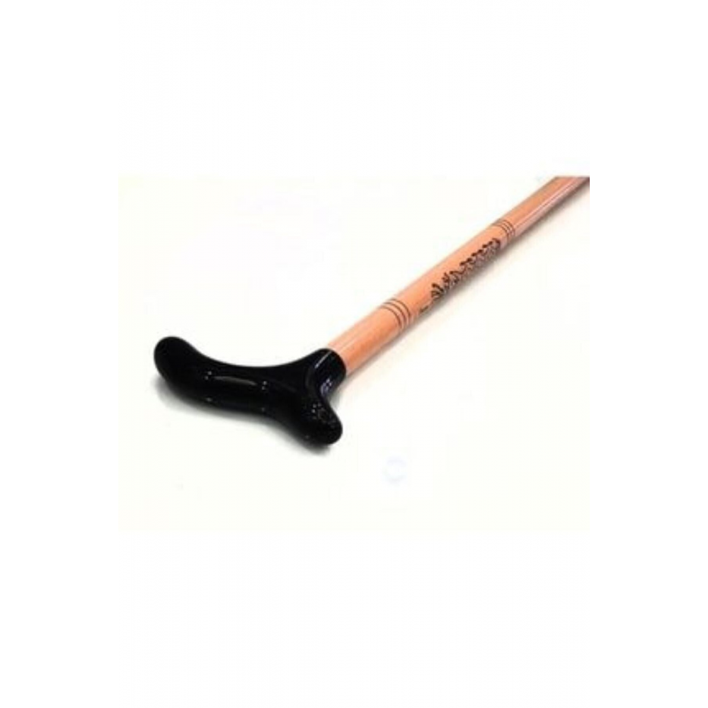 Siyah Ahşap Asa Desenli Saplı Baston 90cm