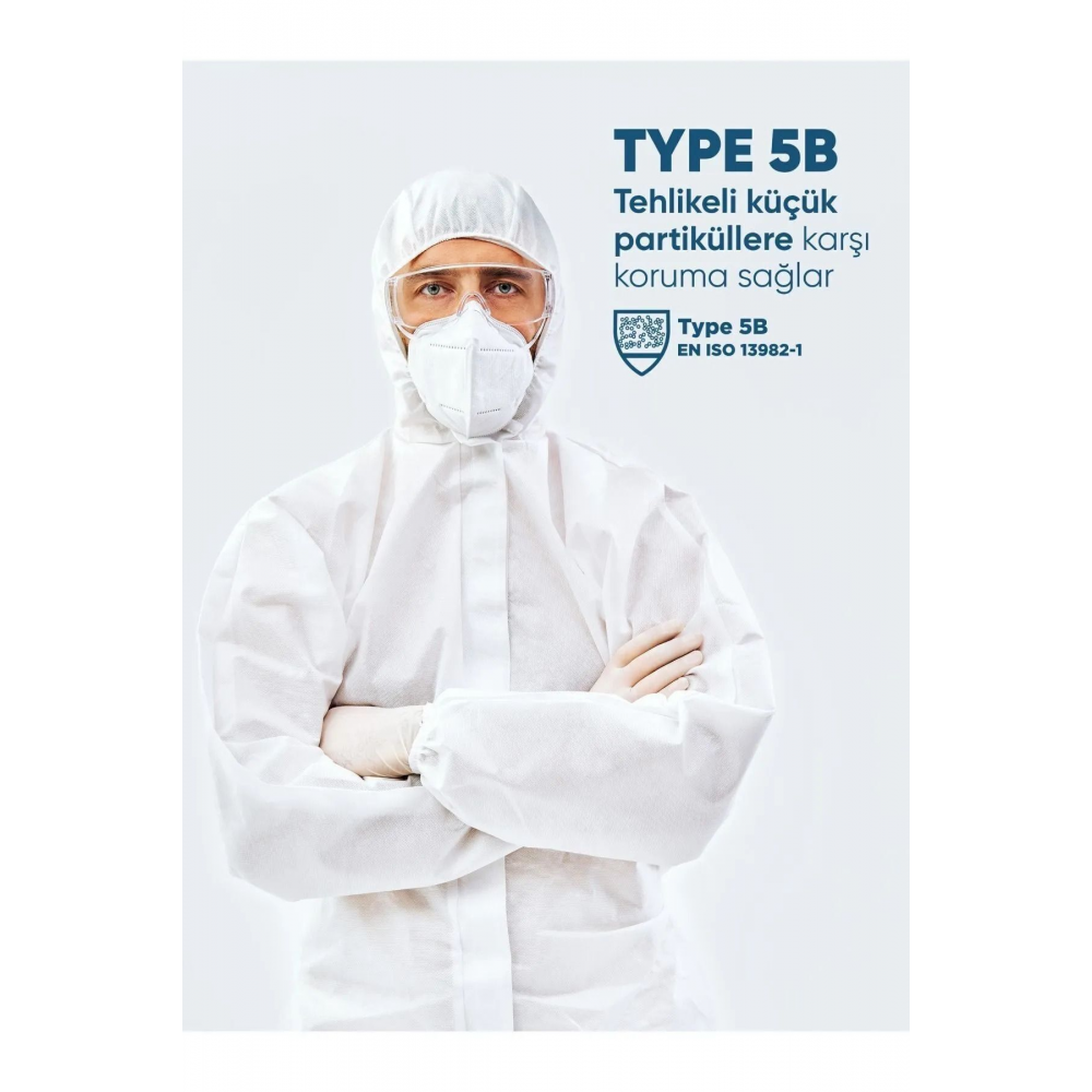 Tek Kullanımlık Koruyucu Tulum XL Tip 5B-6B CE Onaylı Profesyonel Medikal Sınıf EN14126 Sertifikalı