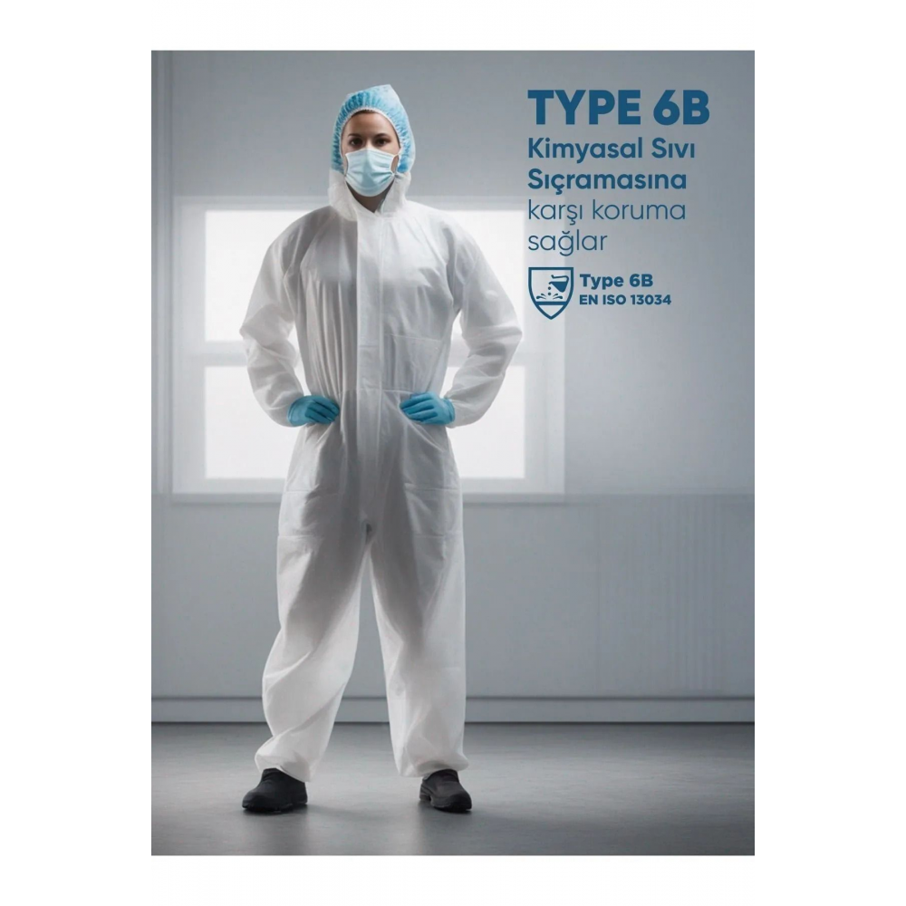 Tek Kullanımlık Koruyucu Tulum XL Tip 5B-6B CE Onaylı Profesyonel Medikal Sınıf EN14126 Sertifikalı