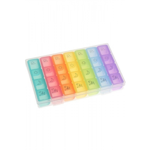 Haftalık Günlük Ilaç Saklama 4 Öğün Bölmeli Hatırlatma Kutusu Renkli