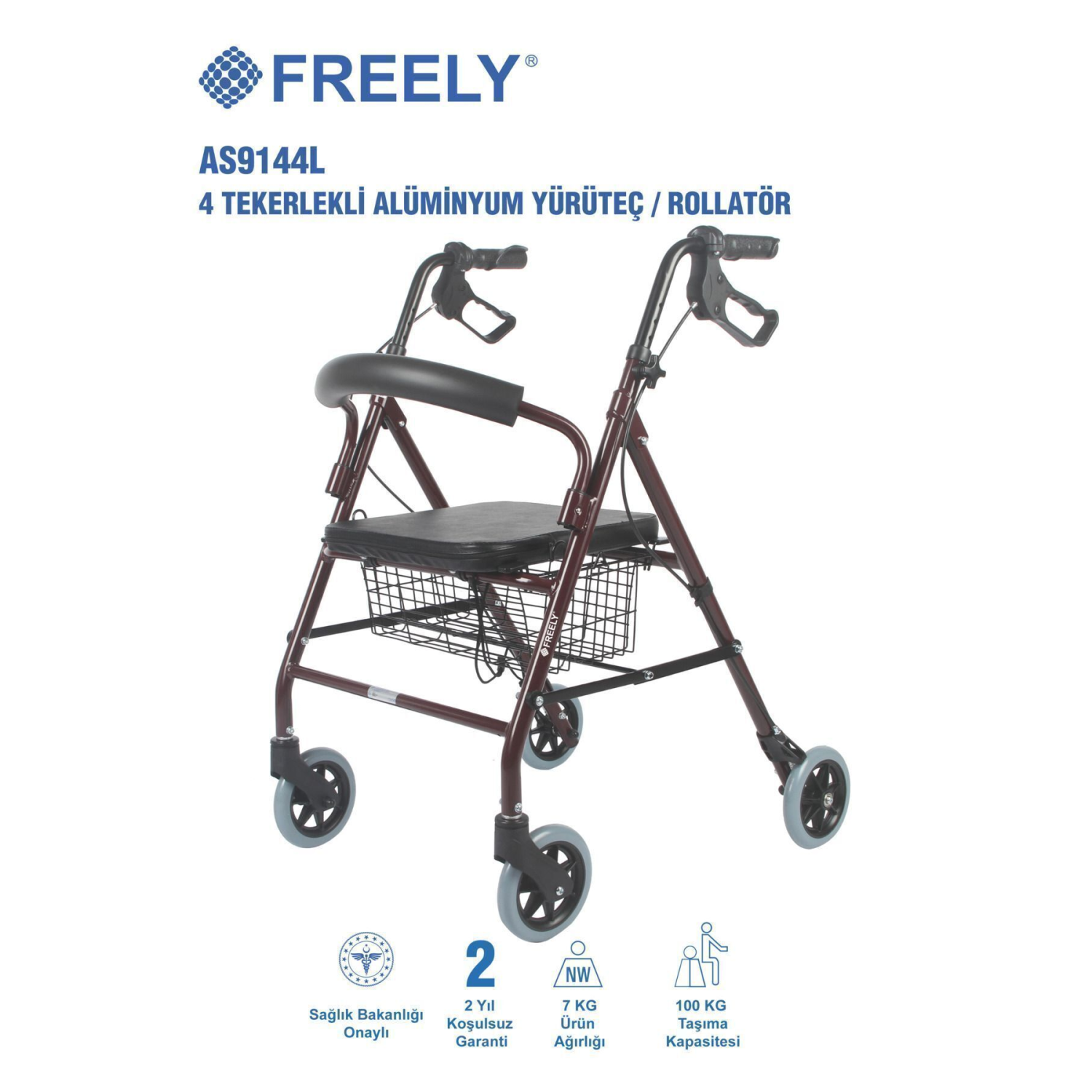 AS9144L 4 TEKERLEKLİ ALÜMİNYUM YÜRÜTEÇ / ROLLATÖR