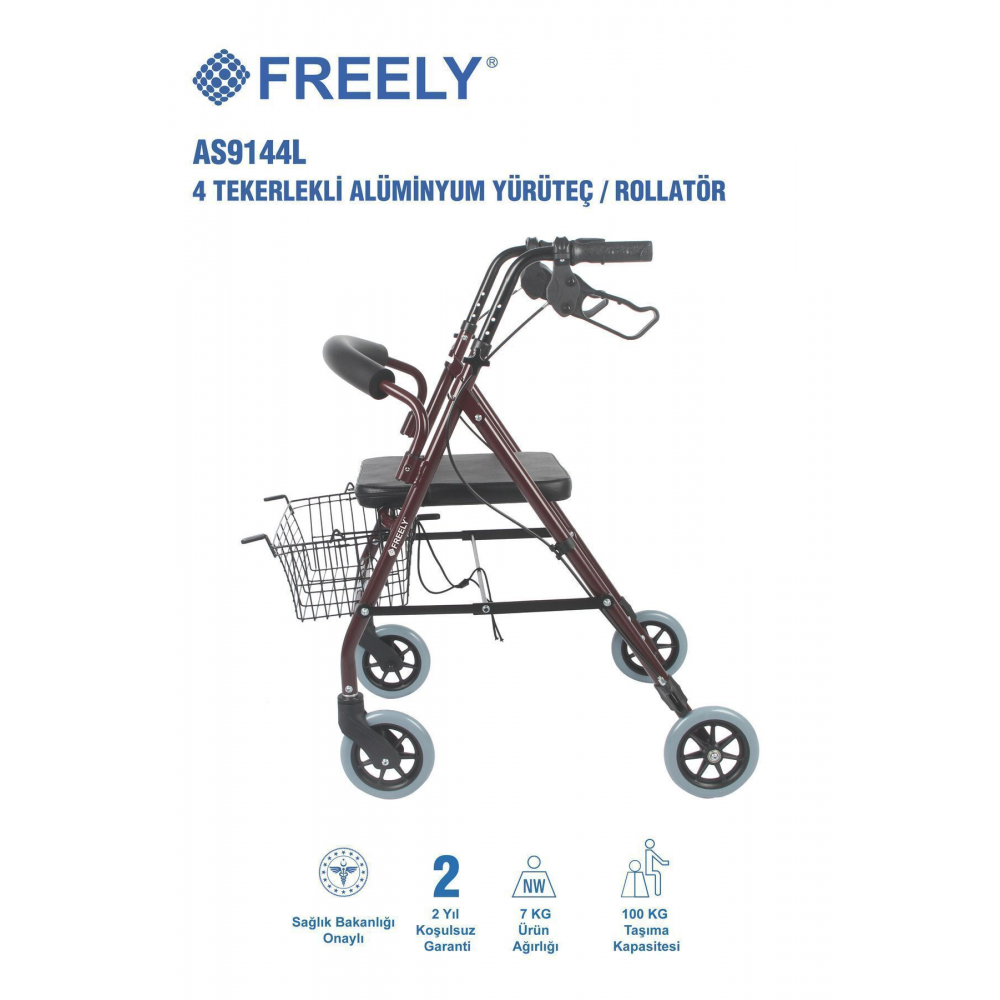 AS9144L 4 TEKERLEKLİ ALÜMİNYUM YÜRÜTEÇ / ROLLATÖR