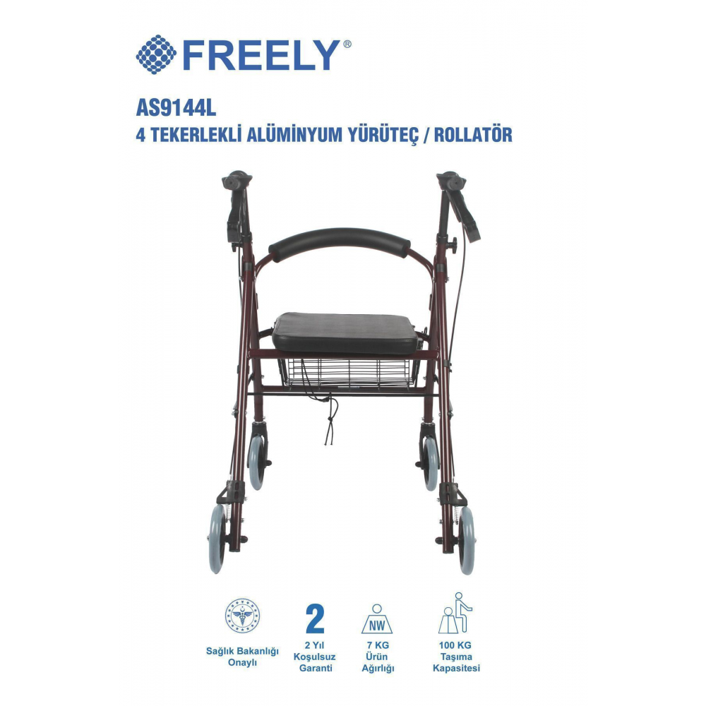 AS9144L 4 TEKERLEKLİ ALÜMİNYUM YÜRÜTEÇ / ROLLATÖR