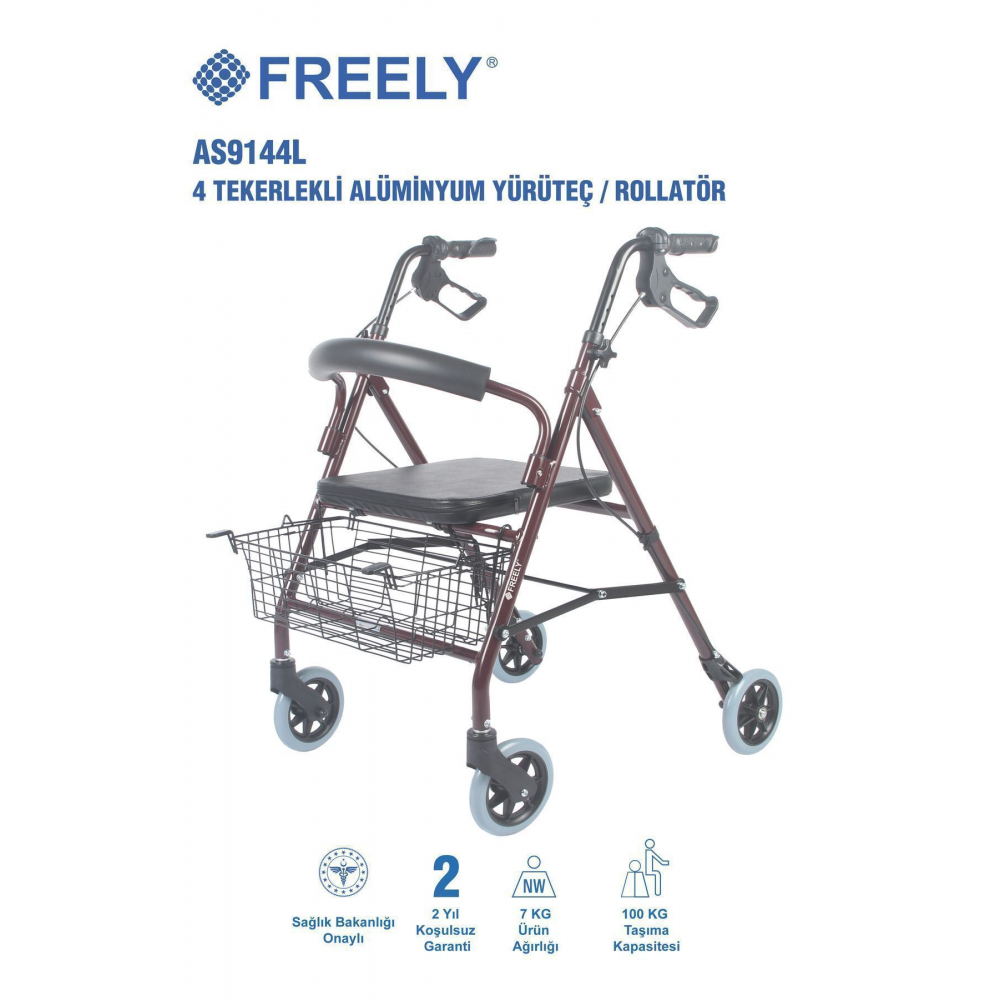 AS9144L 4 TEKERLEKLİ ALÜMİNYUM YÜRÜTEÇ / ROLLATÖR