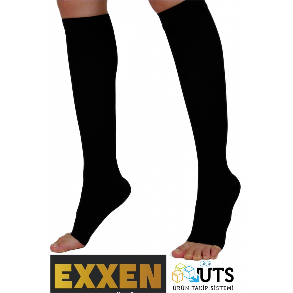 Diz Altı Burnu Açık Ccl2 Orta Basınçlı Siyah Renk Çorabı (ÇİFT BACAK) Elit Seri
