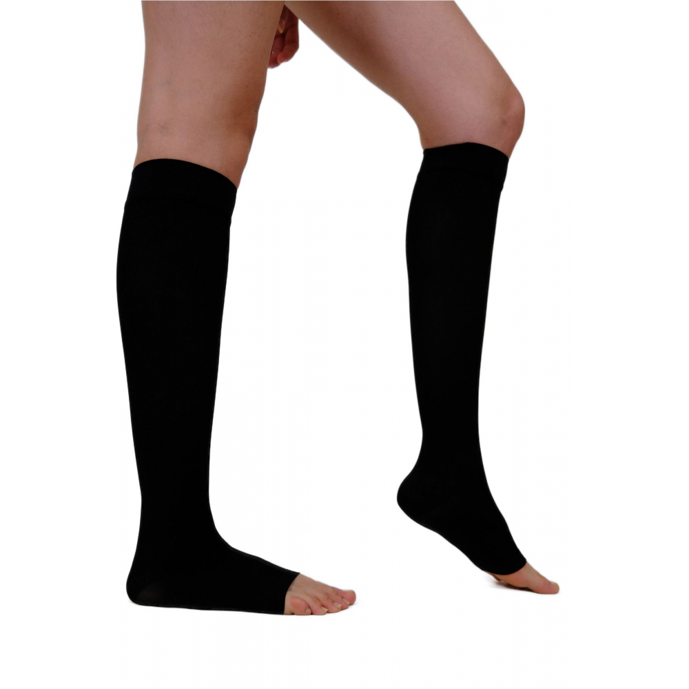 Diz Altı Çorabı Burnu Açık (SİYAH RENK) Orta Basınç Ccl2 (ÇİFT BACAK)