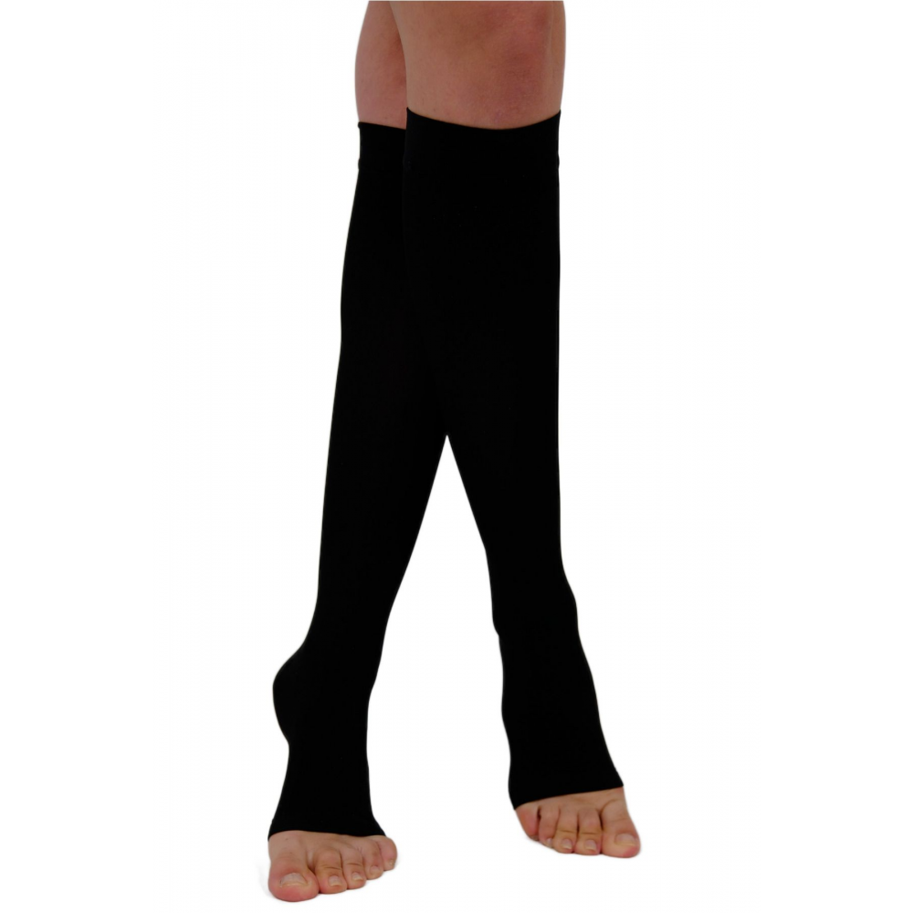 Diz Altı Çorabı Burnu Açık (SİYAH RENK) Orta Basınç Ccl2 (ÇİFT BACAK)