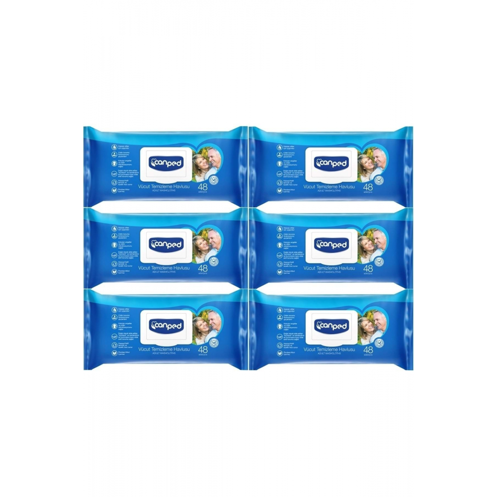 Hasta Vücut Perine Temizleme Islak Mendil Havlu 48 Yaprak Xl (6 Lı Set) Plastik Kapaklı