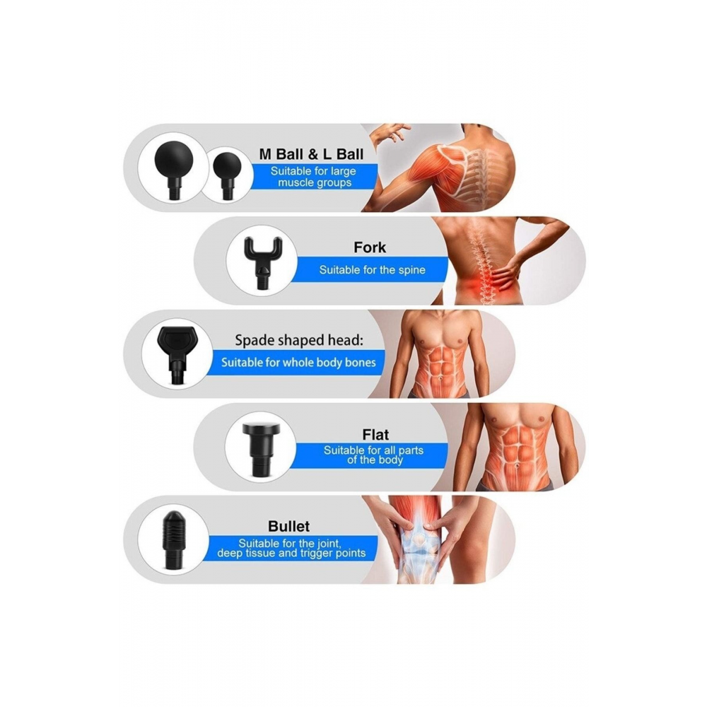 Masaj Aleti Şarjlı Masaj Tabancası Sporcu Masaj 6 Başlıklı Şarjlı Vurmalı