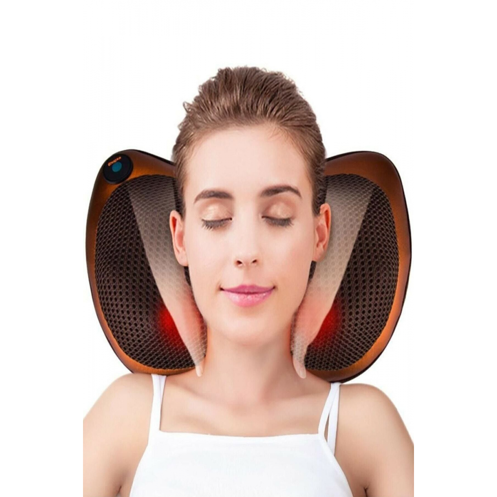 Çift Motor 8 Toplu Premium Kalite Masaj Yastığı Aleti Ovmalı Yoğurmalı Isıtmalı Boyun Bel Sırt Ayak