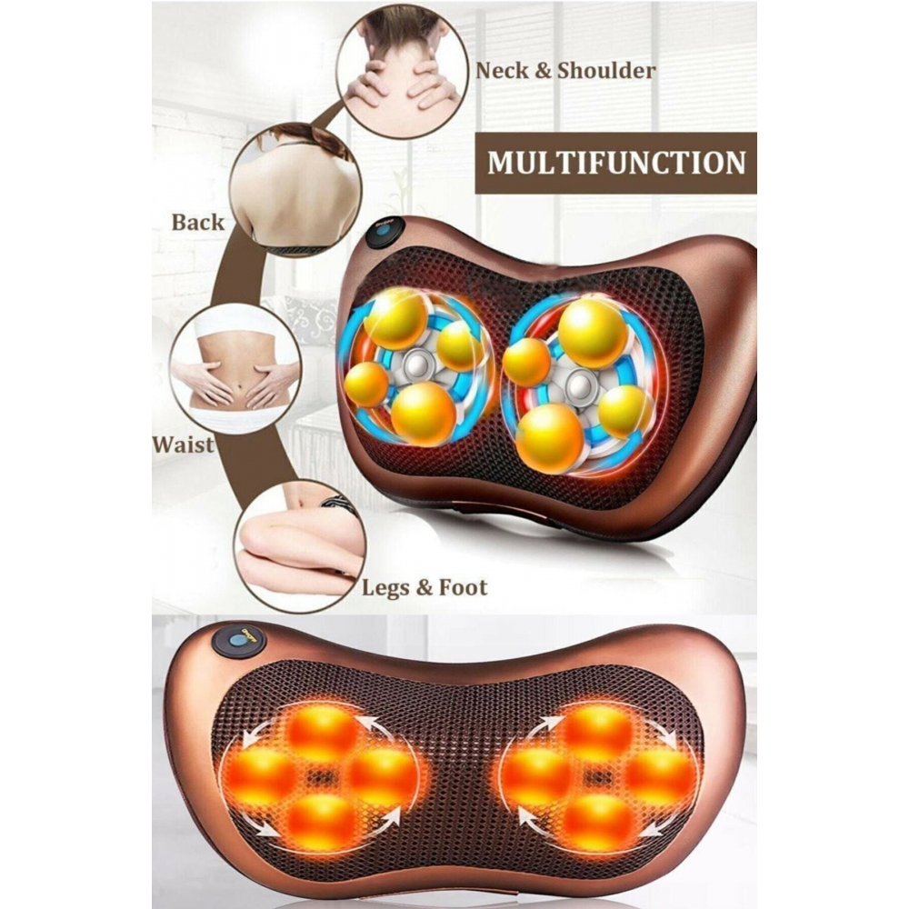 Çift Motor 8 Toplu Premium Kalite Masaj Yastığı Aleti Ovmalı Yoğurmalı Isıtmalı Boyun Bel Sırt Ayak